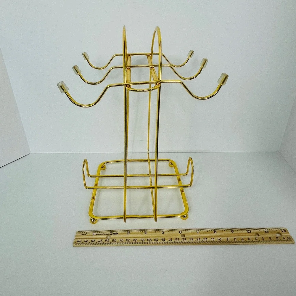 Unbranded Mug Tree Countertop 6 Hook Gold Metal Modern Kitchen Stand Excellent